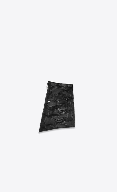 High-waist shorts in a python and lamb patchwork with studs